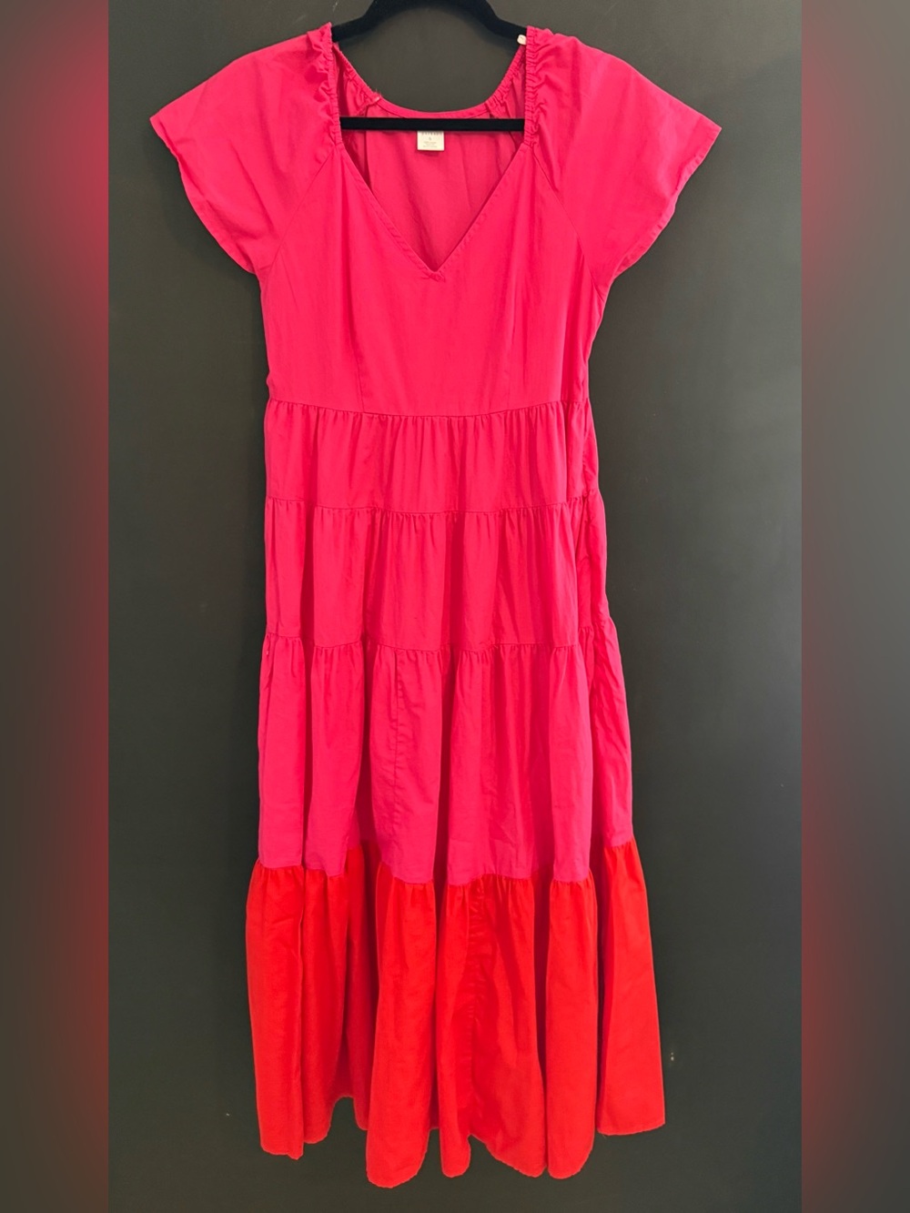 Women’s Tiered V-Neck Maxi Dress in Hot Pink and Red Boho Vibes Size Small